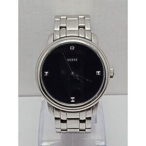 Mens Guess 39mm Stainless Steel Black Dial Quartz Watch G10181G New Battery